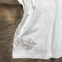 Load image into Gallery viewer, Tooled Leather Distressed Tee on Creme
