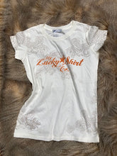 Load image into Gallery viewer, Tooled Leather Distressed Tee on Creme
